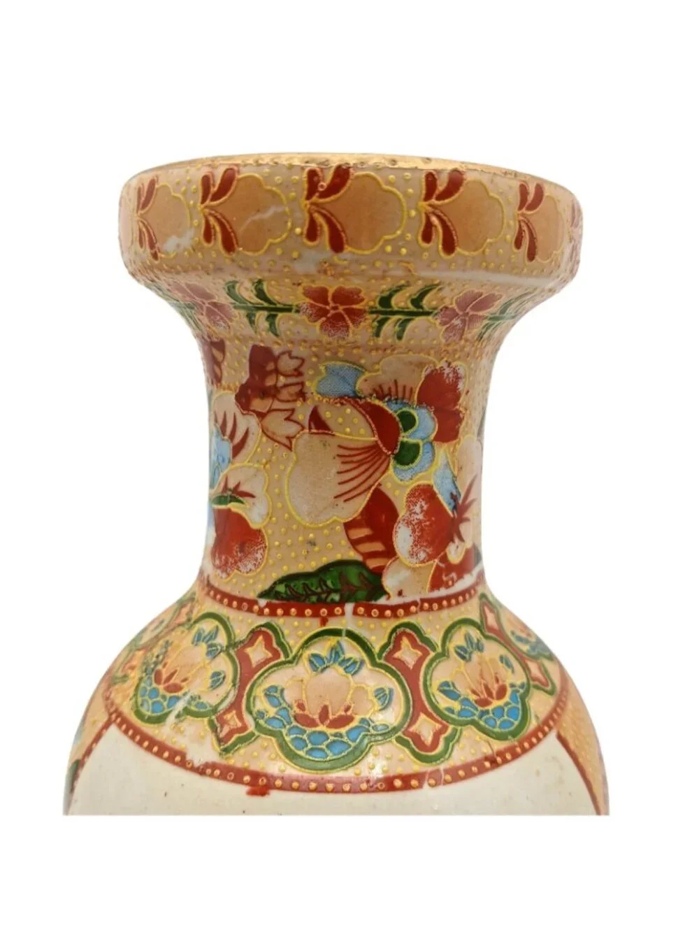 Japanese Satsuma Vase Geisha Scenic Floral Gold Gilt Pottery 10